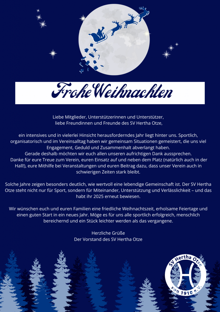 Der SV Hertha Otze wünscht allen frohe Weihnachten und einen guten Rutsch ins neue Jahr