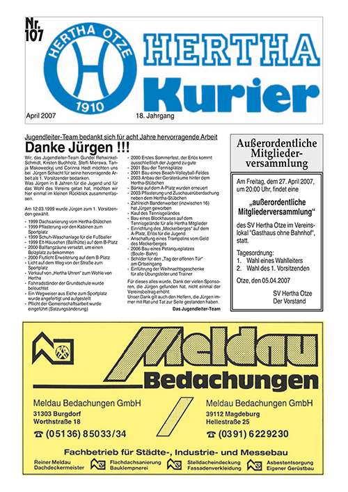 Titelseite Hertha Kurier 107