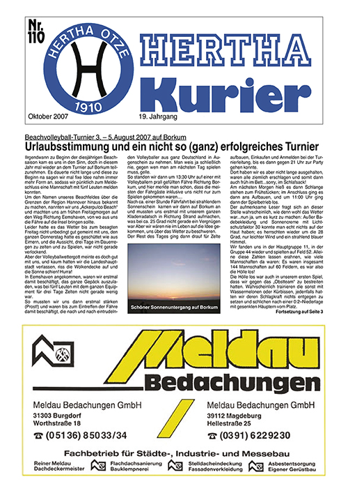 Titelseite Hertha Kurier 110