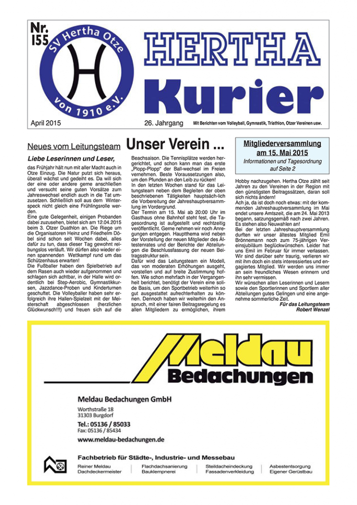 Titelseite Hertha Kurier 155