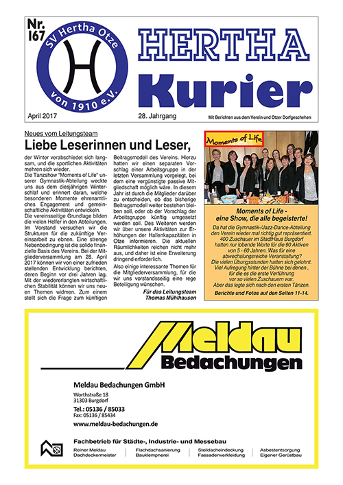 Titelseite Hertha Kurier 167