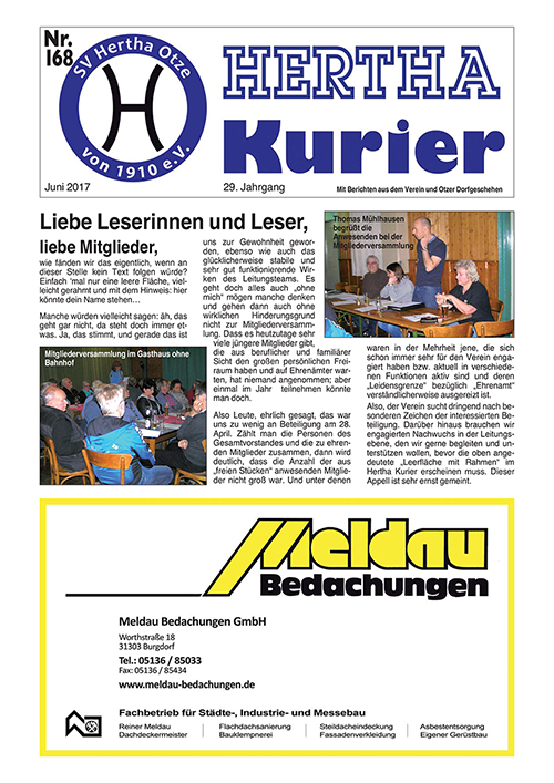 Titelseite Hertha Kurier 168