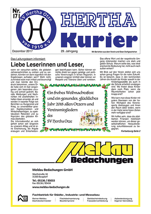 Titelseite Hertha Kurier 171