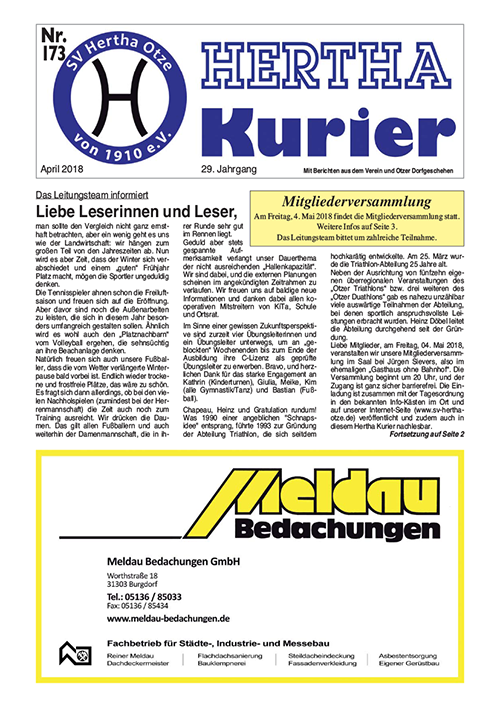 Titelseite Hertha Kurier 173