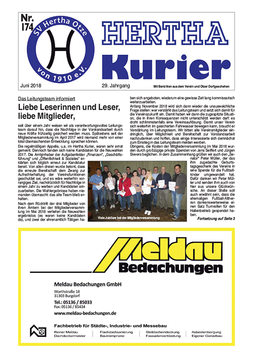 Titelseite Hertha Kurier 174
