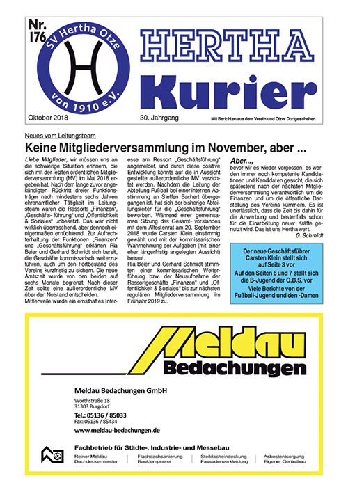 Titelseite Hertha Kurier 176