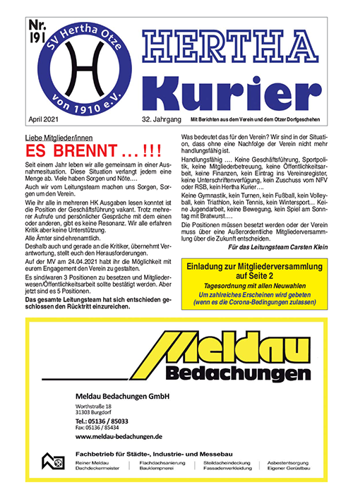 Titelseite Hertha Kurier 191