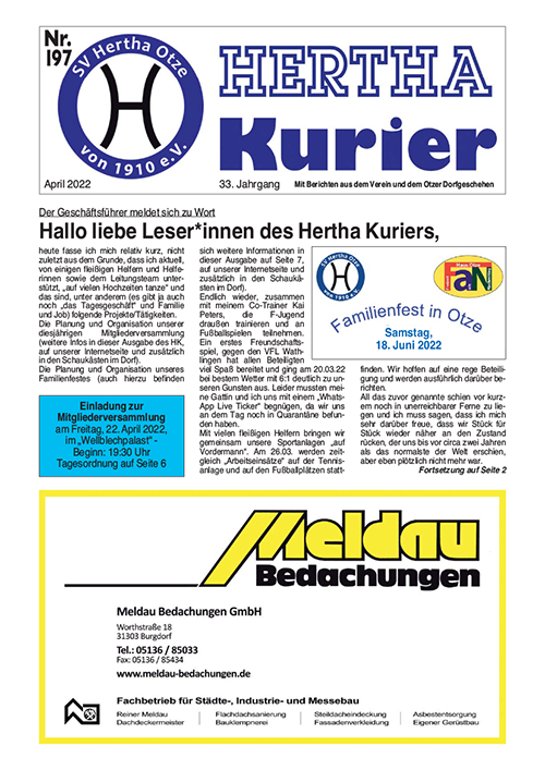 Titelseite Hertha Kurier 197