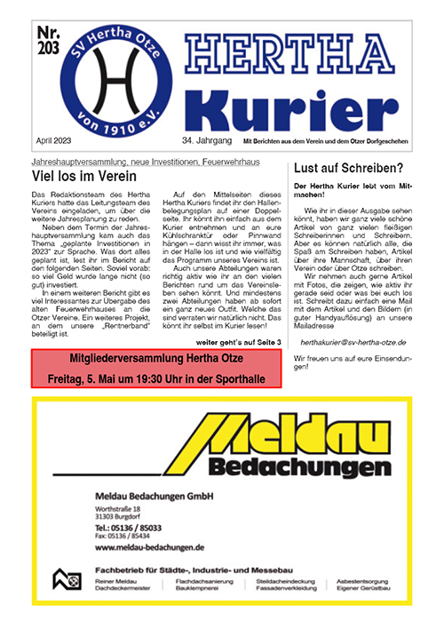 Titelseite Hertha Kurier 203