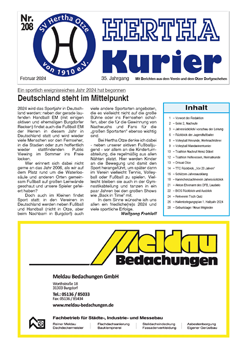 Titelseite Hertha Kurier 208