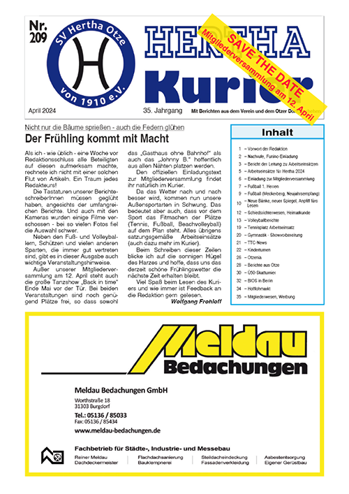 Titelseite Hertha Kurier 209
