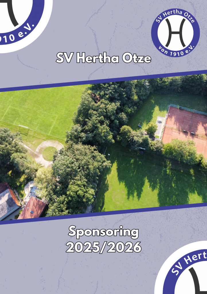 Titelseite der Sponsoring-Broschüre 2025/2026 des SV Hertha Otze mit Vereinslogo und Luftbild der Sportanlage.